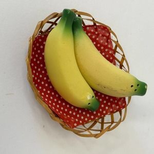 VINTAGE BANANA Salt & Pepper Shaker w/Basket holder 4" w/ plugs PHOTOS!!!